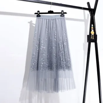 

JAYCOSIN Women's skirt 2019 Fashion Women One Size Skirt Three-dimensional Embroidery Leaf Mesh Yarn Skirts 5.10