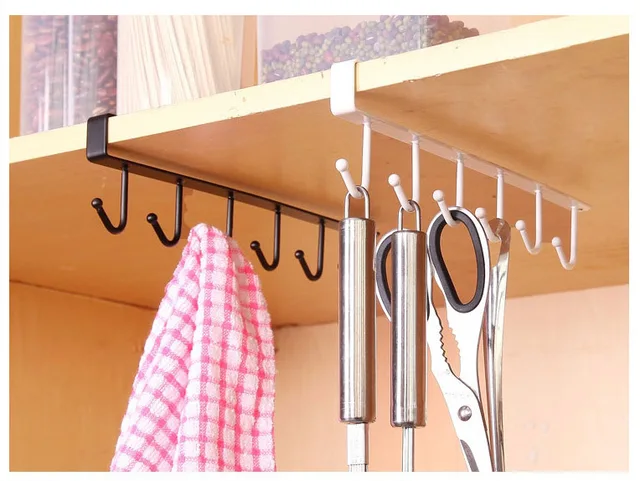 Special Offers 6 Hooks Cup Holder Hang Kitchen Cabinet Under Shelf Storage Rack Organiser Iron Multifunction Kitchenware Shelf Cabinets