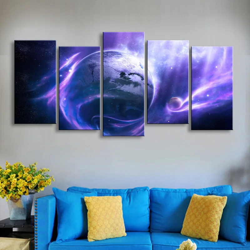

Tableau Wall Art Pictures Canvas Framework 5 Panel Purple Planet Nebula Home Decor Modern HD Printed Paintings Modular Posters