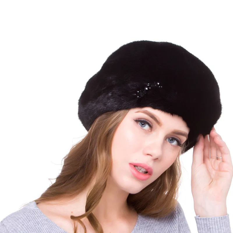 100%Natural Mink Fur Women's Hat Fashion Hat Women's Solid Cap Bomb Cap Women's Warm Earmuffs Discount Winter Hot DHY18-18