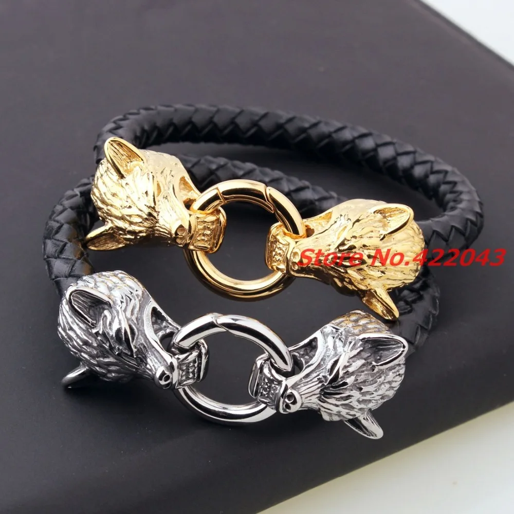 Cool Stainless Steel Wolf Head Bracelets Bangles High Quality Black