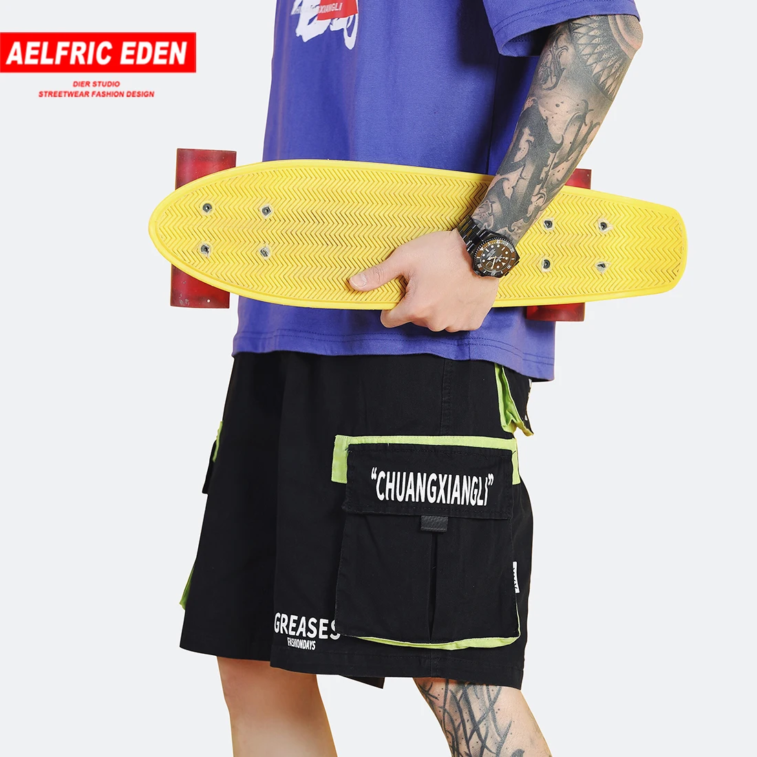 Aelfric Eden цветные мужские шорты Карго с карманами, лето, хип-хоп Уличная Одежда для танцев, длина до колен, модные короткие шорты для бега