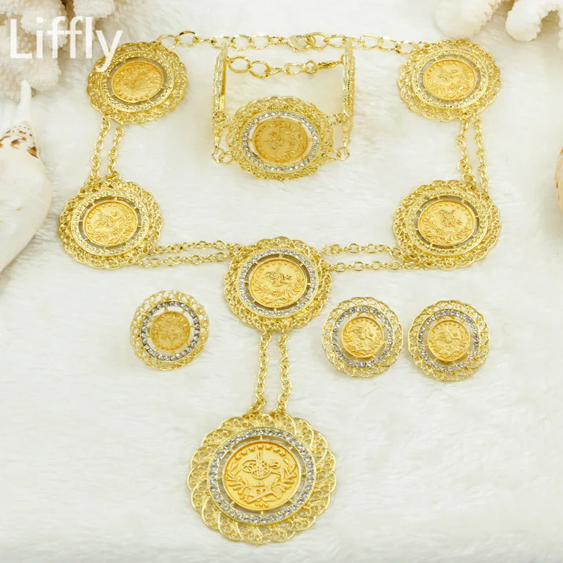 

2018 Fashion Nigerian Wedding Accessories Gold Coin Necklace Bridal Gift Big African Jewelry Sets Golden Jewelry Sets Wholesale