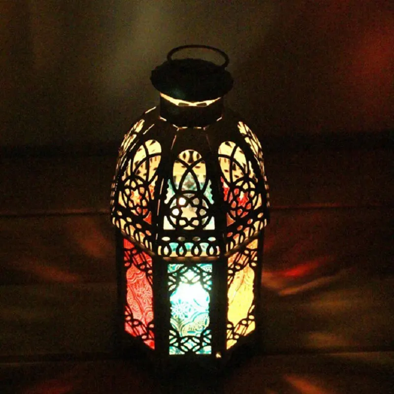 Retro Morrocan Lantern Colored Glass Wall Hanging Tea Light Candleholder 