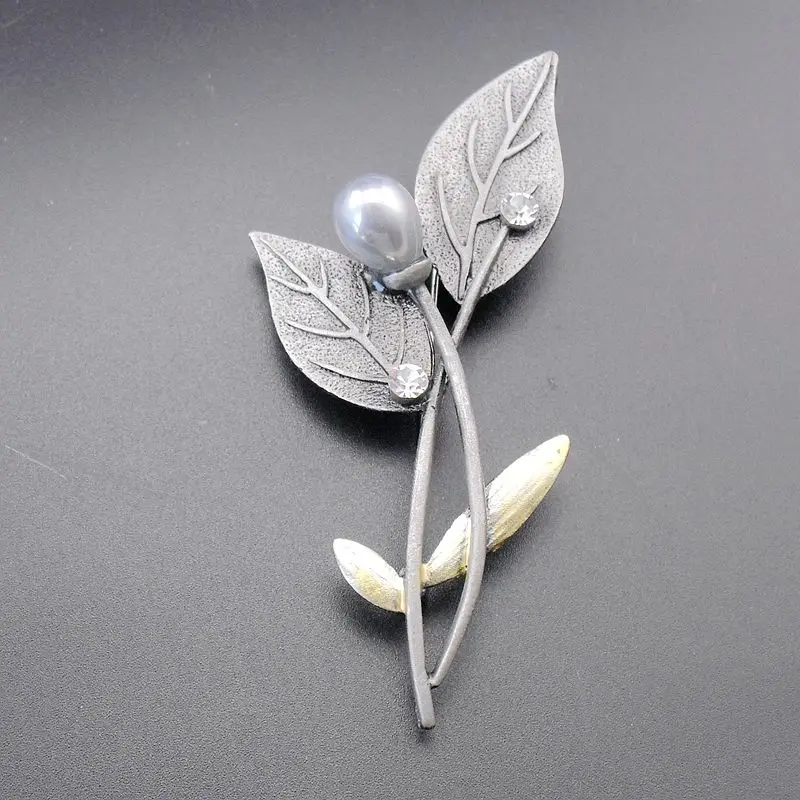 

Vintage Cute Leaves Grey Pearl Corsage Jewelry Tin Alloy Women Lovers' Flower Tree Plant Brooch Pins, Item NO.: BH7926