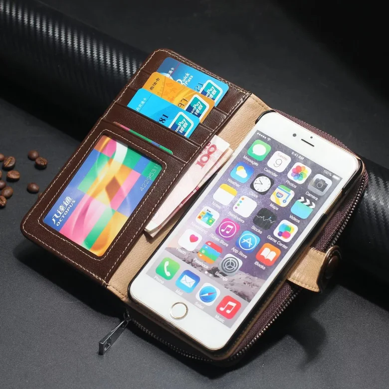 For iphone X Case Real Genuine Leather Case Wallet Cover for Iphone 8 7 Plus Flip Cover Zipper Phone Bag Classic Business case