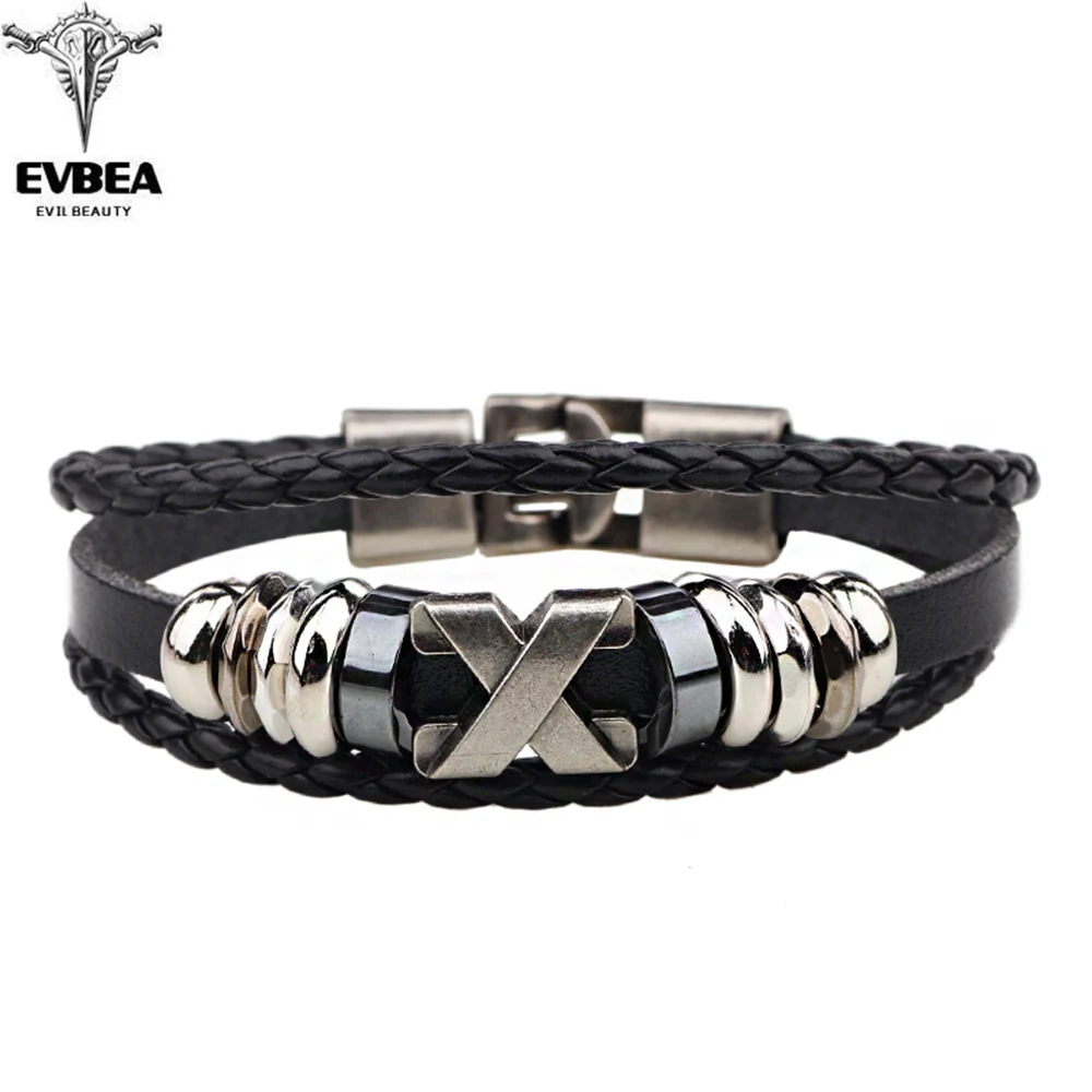

EVBEA 2019 New Skull Titanium Steel Black Men PU Leather Punk Boys Unique Zinc Alloy Chain Men Adjustable Hand Chain Bracelets