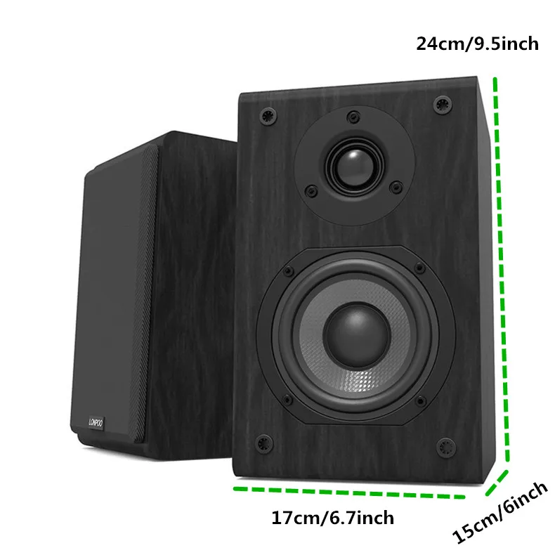 LONPOO Bookshelf Speaker Passive Pair 2-Way 75W *2 Classic Wooden Loudspeaker with 4-inch Carbon Fiber Woofer Tweeter Speaker