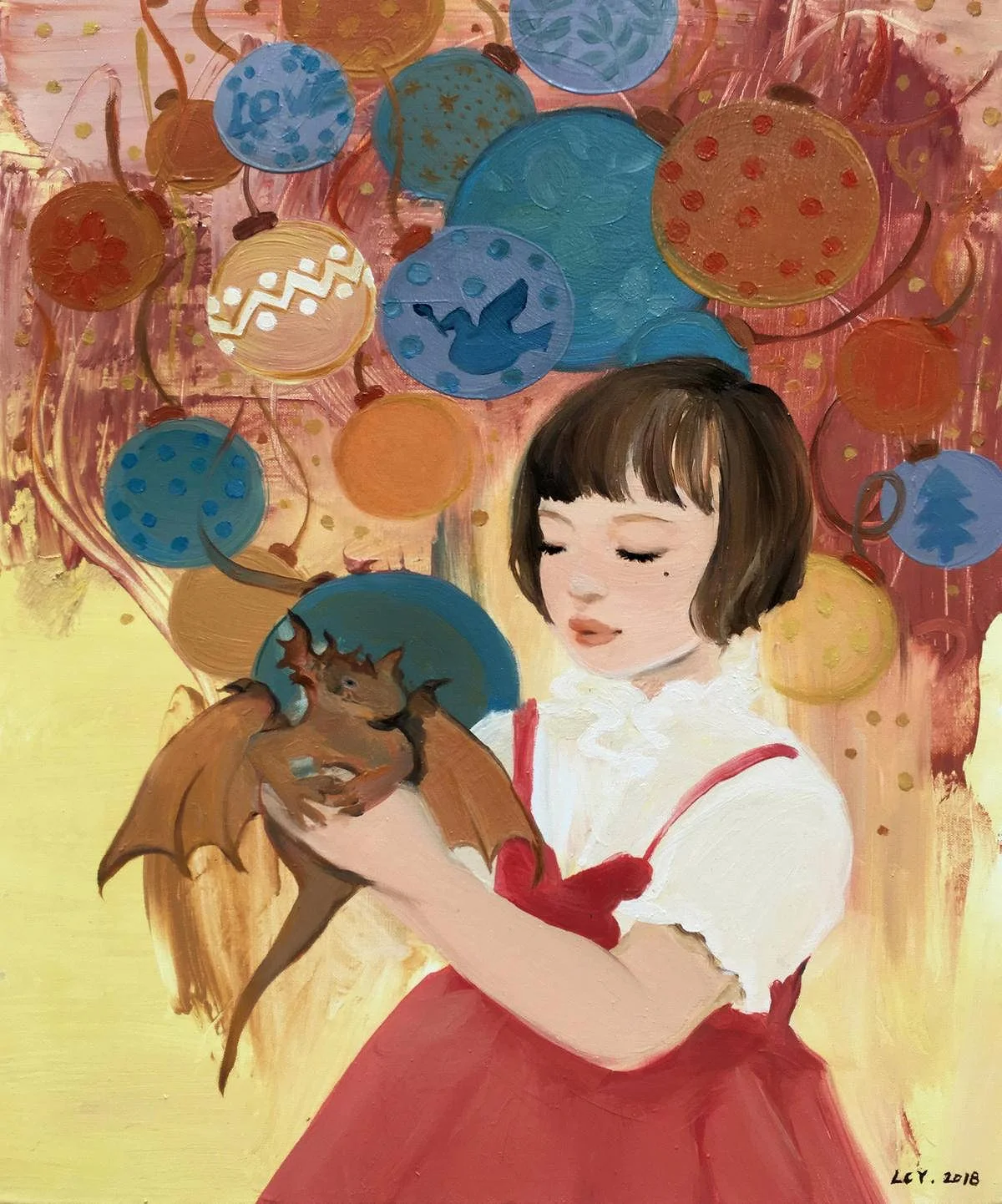 

Chinese Artist Liu Chenyang's Work"Happy New Year" Oil on Canvas Nightmare Before Christmas Modern Art Painting Pictures Posters