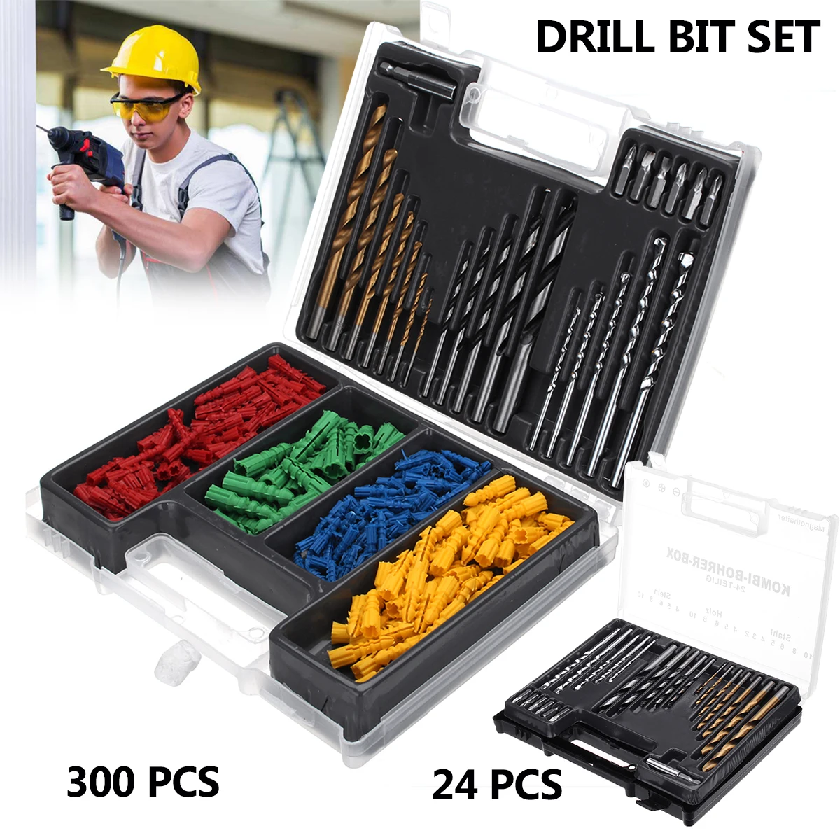 

24/300Pcs Multi-functional Electric Drill Bit Set Wood Woodworking Twist Screwdriver Impact Drill Bits Set HSS Power Tools Set