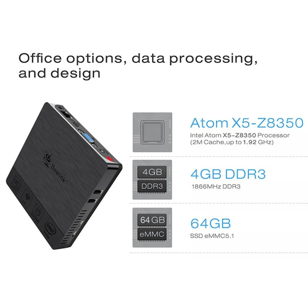 Top Mini PC 4+64 GB Intel Atom X5-Z8350 2.4/5.8GHz Dual Band WiFi Bluetooth 4.0 Ethernet 1000Mbps 2
