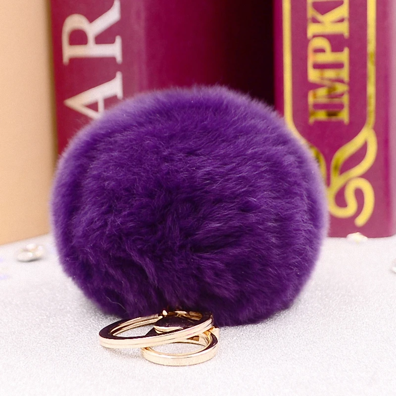 

Fluffy 11 colors Rabbit Fur Pompom 8CM For Bags&Cars Charm Real Natural Fur Balls Genuine Fur Pom Poms Key Chain TWK005-purple