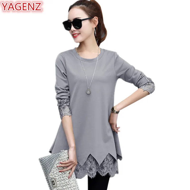 

YAGENZ Best Friends T shirt Lace Women Long sleeve Tops bottoming shirt Spring Autumn Clothes Basic T shirt Women Splice Lace893