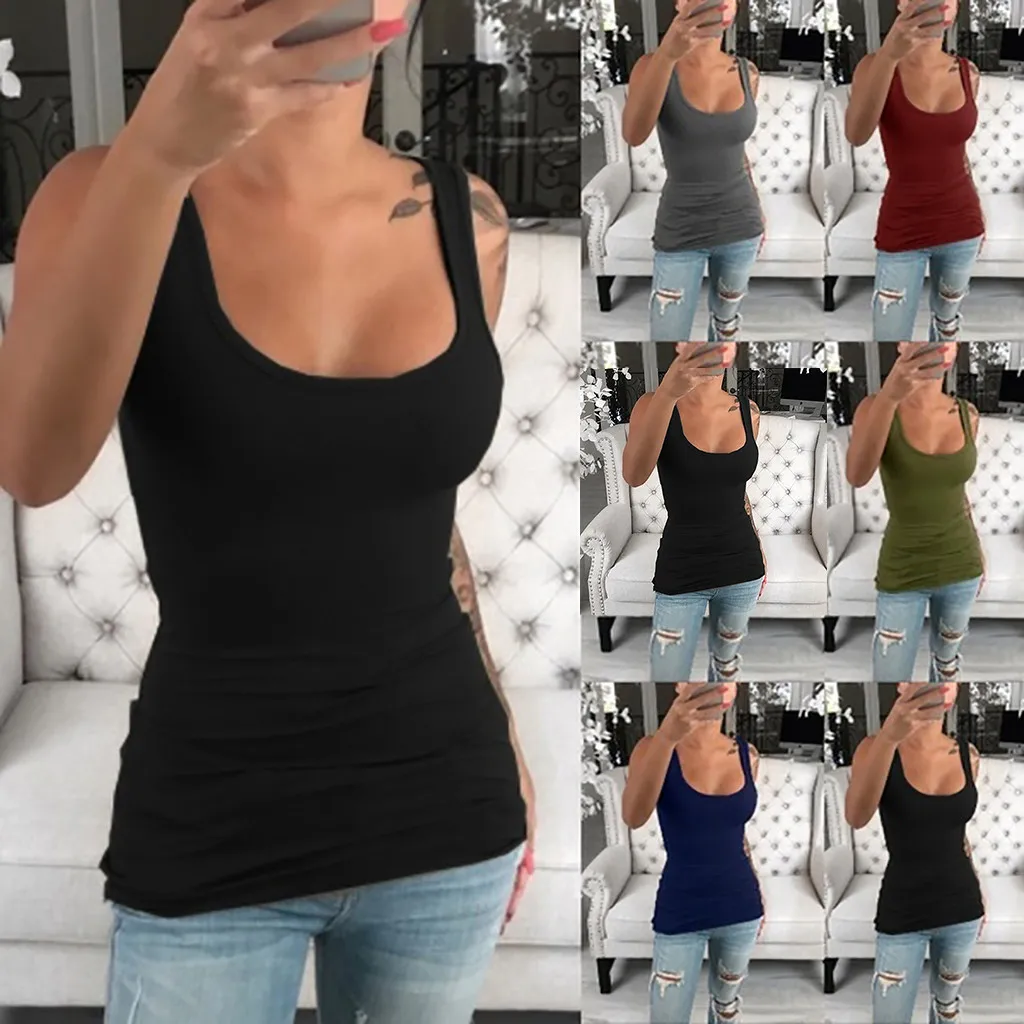 

Women's Solid O-neck Sleeveless Tank Tops Casual T-Shirts Vest Blouse haut femme women clothes 2019 summer top sexy top cropped