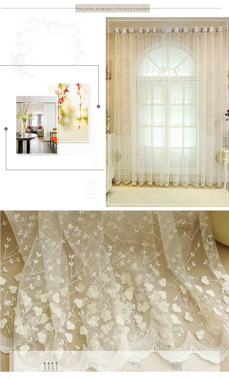 Korean Embroidery Luxury Flowers Lace Bedroom Tulle Drapes Window Treatments Screening Sheer Voile Curtains For Living Room #4