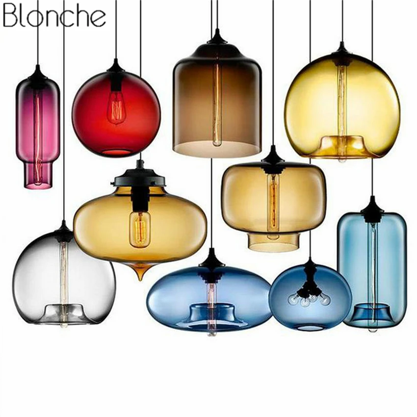 Prezzo Moderna di Vetro Colorato Lampade a sospensione Lampada a Sospensione Colorato Loft Hanglamp per Sala da pranzo Apparecchi di Cucina di Casa Industriale Decor