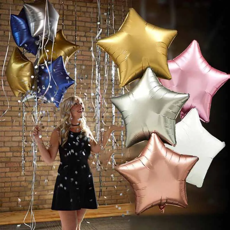 

5pcs 18 "metal color aluminum film five-pointed star balloon frosted pentagon aluminum foil balloon wedding party decoration