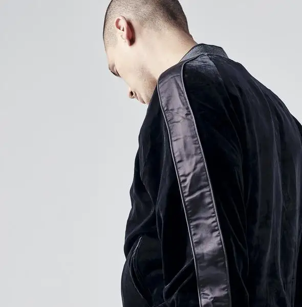 

Side Striped Velour Bomber Jacket Winter New Arrivals Men Slim Fit Double Kint Padded Aviator Jacket Free Shipping