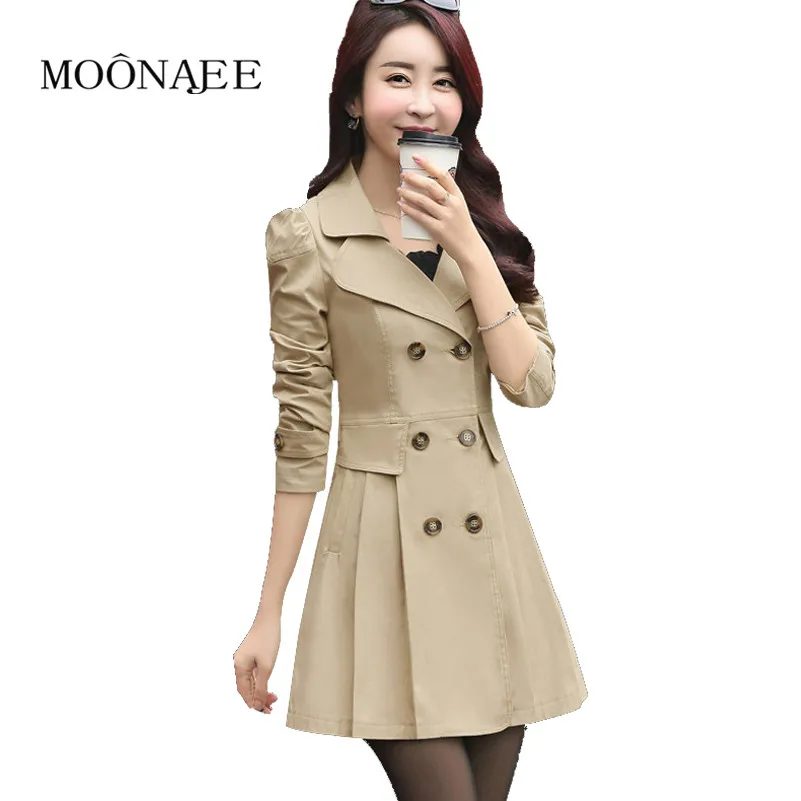 

Spring Autumn Women Windbreakers Fashion Double Breasted Female Slim Trench Coats OL Raincoat Outerwears Plus Size FY15