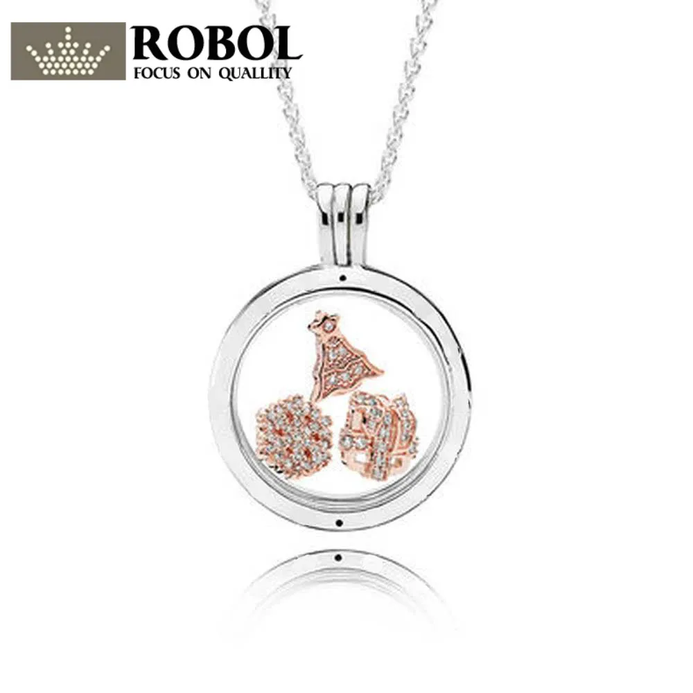 

100% 925 Sterling Silver ROSE FLOATING LOCKET SET fit charm original Necklace jewelry A set of prices
