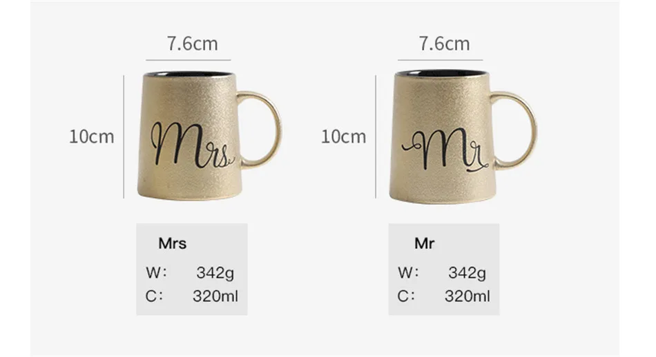 Креативные Ins Золотая керамическая чашка 320 мл Mr Mrs завтраки Молоко Кофе пивные кружки 1 шт. Отличный подарок на Рождество для влюбленных Новинка