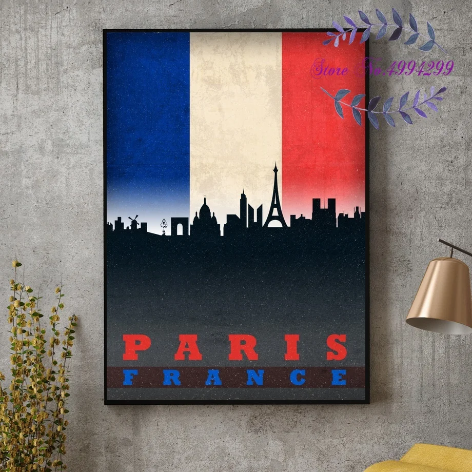 

Lille Lyon Marseilles Paris France City Skyline on Flag Poster Canvas Art Print Home Decor