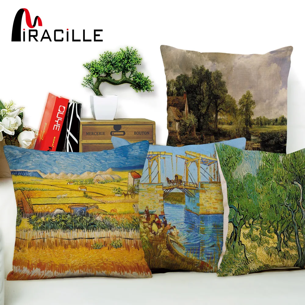 Картина маслом Miracille Van Gogh Стильный чехол льняная хлопковая наволочка для дивана