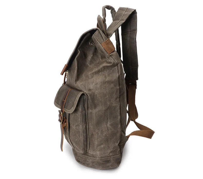 Ретро рюкзак для мужчин водостойкие масла Воск Холст Drawstring школьный рюкзак плеча Винтаж Путешествия Bagpack колледж сумка для ноутбука ремни