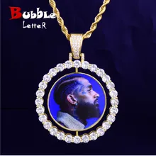 Сделанное на заказ фото вращающееся двухстороннее ожерелье с подвеской в виде медальонов 4 мм теннисная цепь Циркон мужские хип-хоп ювелирные изделия 2x1,65 дюйма