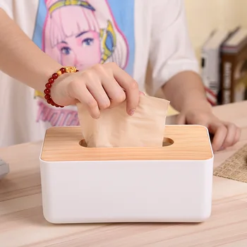 

Bamboo Wood Cover Plastic Tissue Box Holder Storage Organizer Solid Wood Napkin Holder Case Simple Stylish Kitchen tools