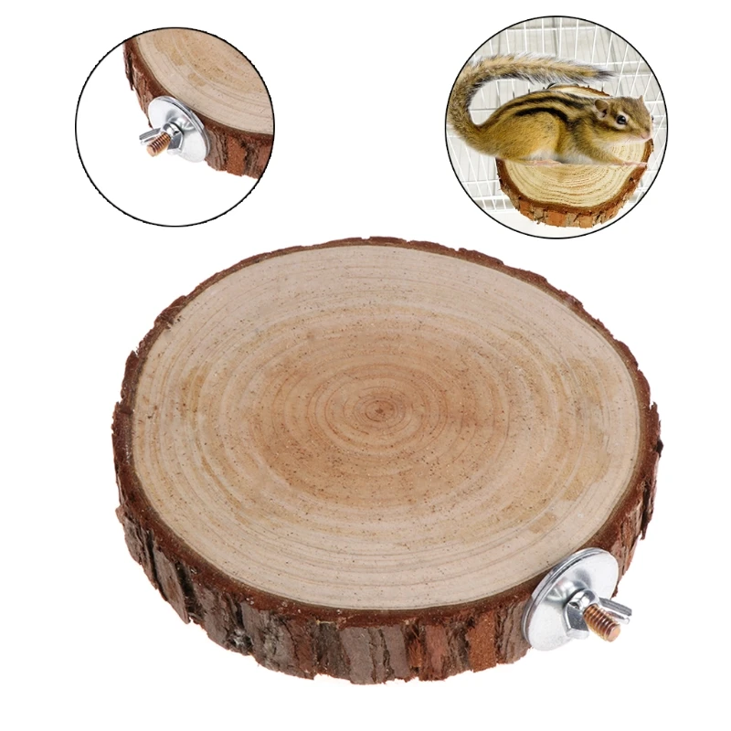 Pet Parrot Bird Cage Perch Platform Round Wooden Stand Board for hamster