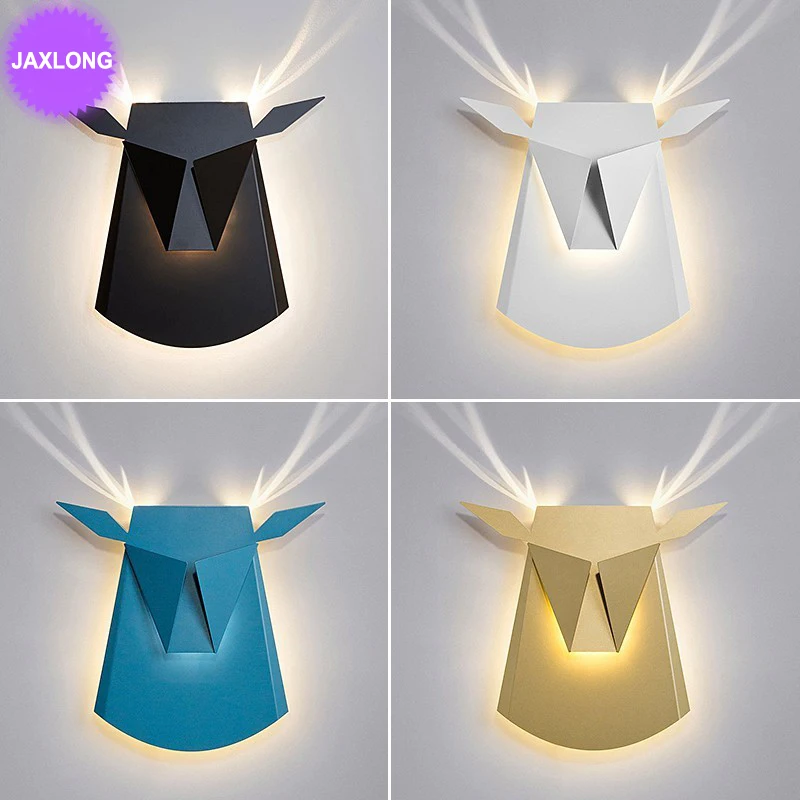 

JAXLONG Deer headlamp wall lamp bedside living room aisle bedroom creative Nordic modern simple iron balcony wall lamp Lights