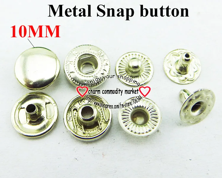 50PCS 10MM silver metal snap button sewing clothes accessory bag snaps