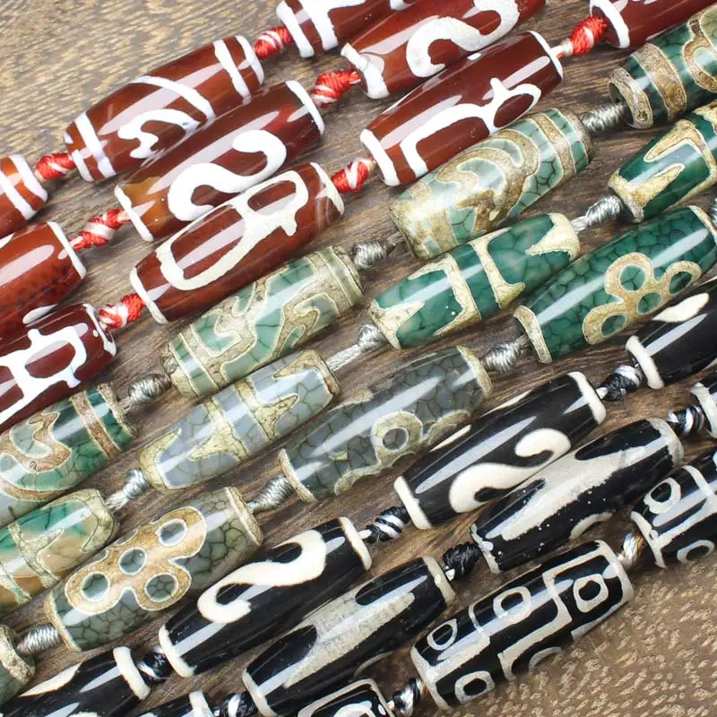 10 шт, 8-10 мм x 27-30 мм, тибетские бусины дзи Агаты овальные, большое разнообразие узоров, бисер для изготовления ювелирных изделий