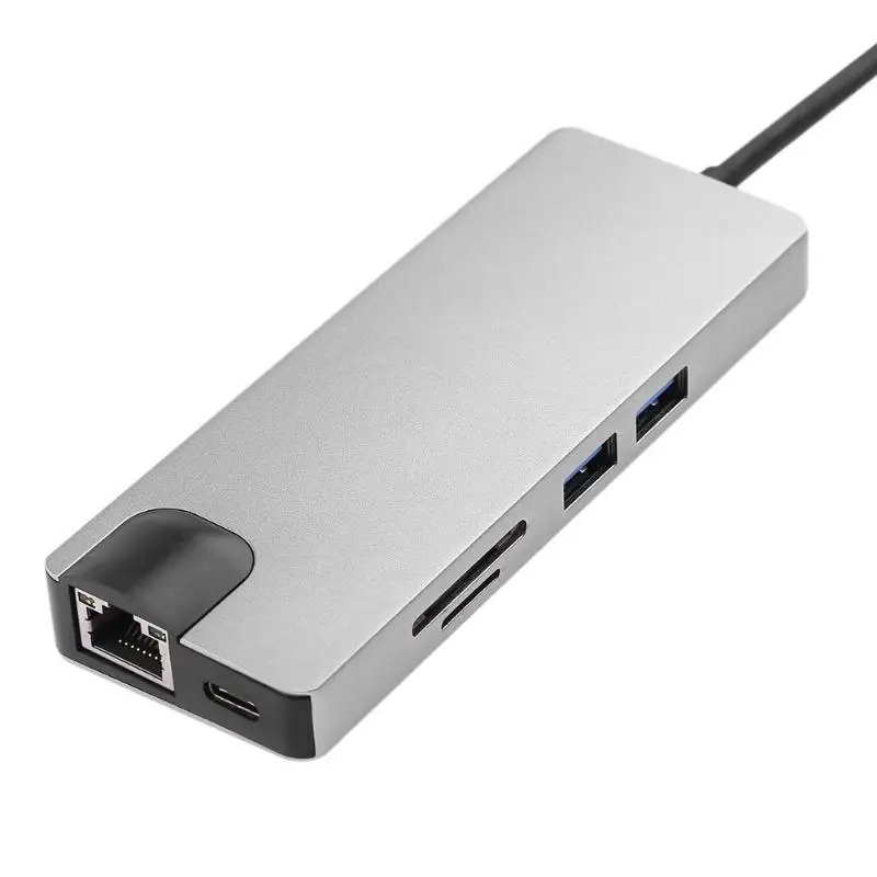 8 в 1 USB HUB Тип-C RJ45 Lan адаптер HDMI VGA Алюминий Slloy USB 3,0 кардридер конвертер кабель для Macbook