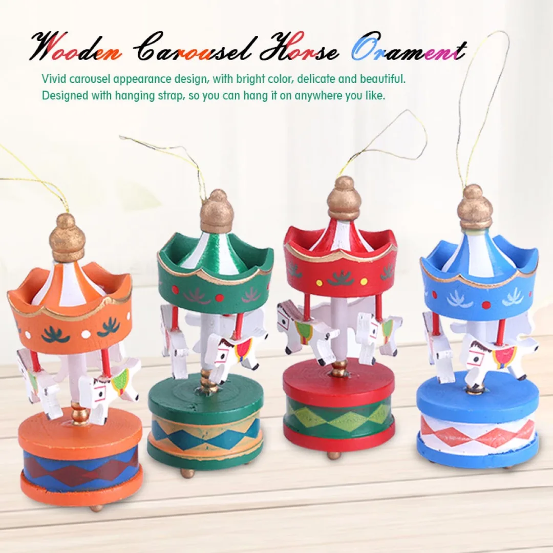 JX-LCLYL 6Pcs Wooden Carousel Horse Ornament Merry-Go-Round Christmas Bedroom Decor New