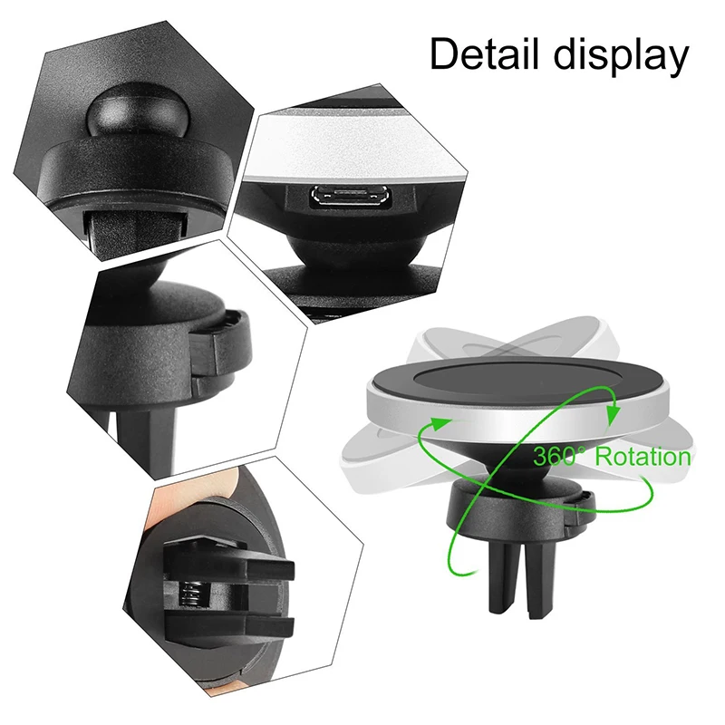 Portefeuille Magnetic Vehicle Mount Phone Holder Air Vent Dashboard QI Wireless Car Charger for iPhone X 8 Plus Samsung S8 Stand (6)