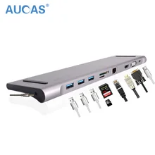 AUCAS USB 3 0 концентратор адаптер для Macbook док типа C к HDMI VGA 4k