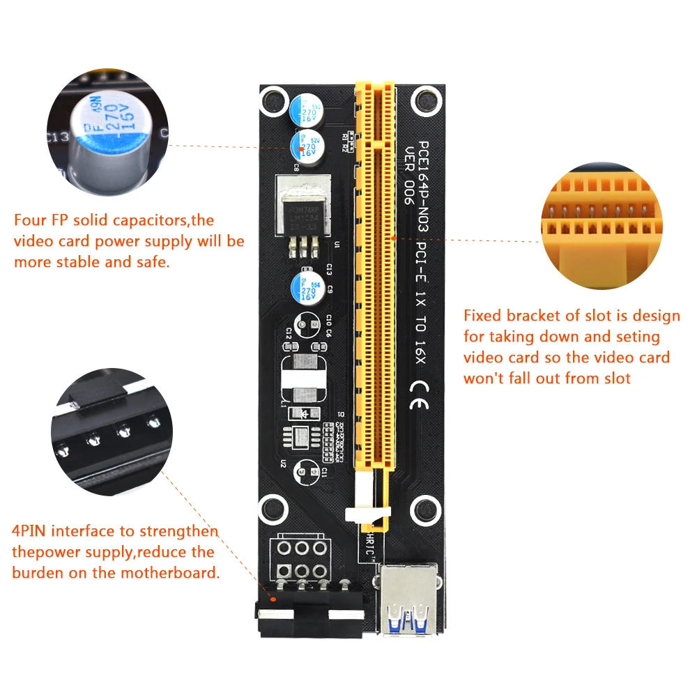 TISHRIC PCIE PCI Express Riser Card E расширитель 1x к 16x адаптер USB 3 0 SATA 4Pin IDE Molex для майнинга Bitcion