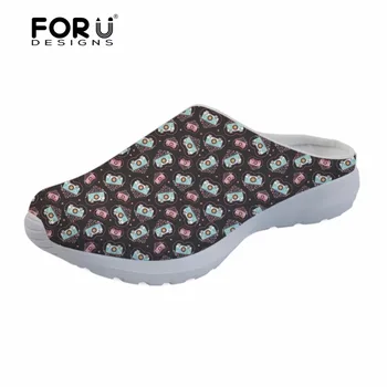

FORUDESIGNS Intage Heart Photography Pattern Flats Summer Ladies Sandals Fashion House Slippers Woman Casual Beach Mesh Shoes
