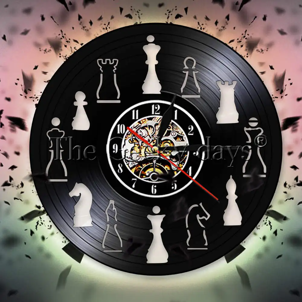 

Chess Piece Wall Clock Creative Chess Club Vinyl Record Wall Clock Vintage Wall Art Wall Watch Decor Chessman Chess Lovers Gift