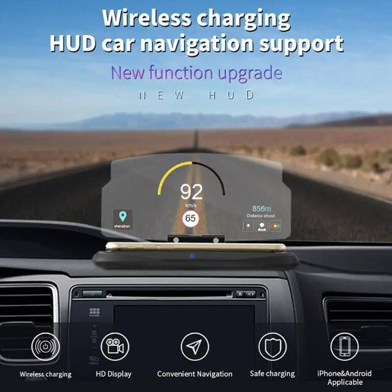 VODOOL Car Navigation HUD Automobile Head Up Display With 10W Qi