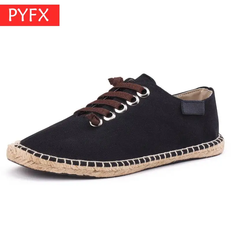

2019 summer new men's comfortable linen breathable lightweight wear-resistant Luxury black canvas shoes hand sewing Loafers
