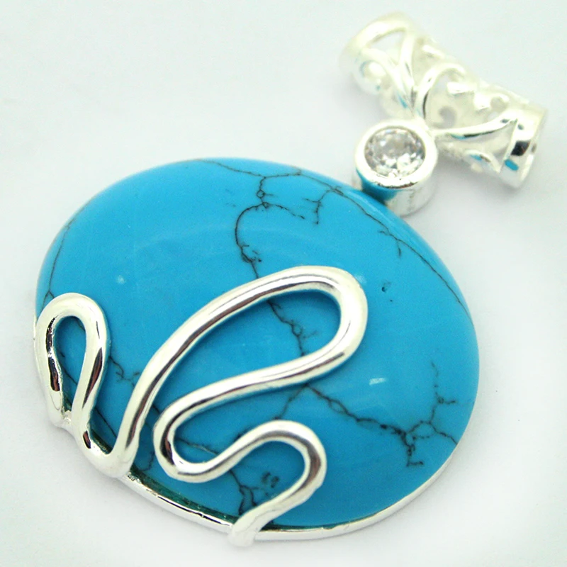 

Vintage 925 Sterling Silver Blue Stone Pendant 37x30MM valentine's gift
