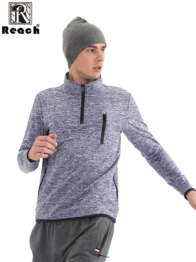 Reach Mens Casual Tops Long Sleeve Men Long Sleeve Solid Color Sweatshirt Male Casual Sportswear With Zipper Pocket EU Size 