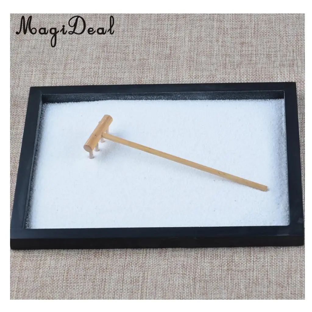 MagiDeal Japanese Zen Garden Sand Tray Buddha Stones Fengshui Meditation Landscape Ornament Home Club Pub Bar