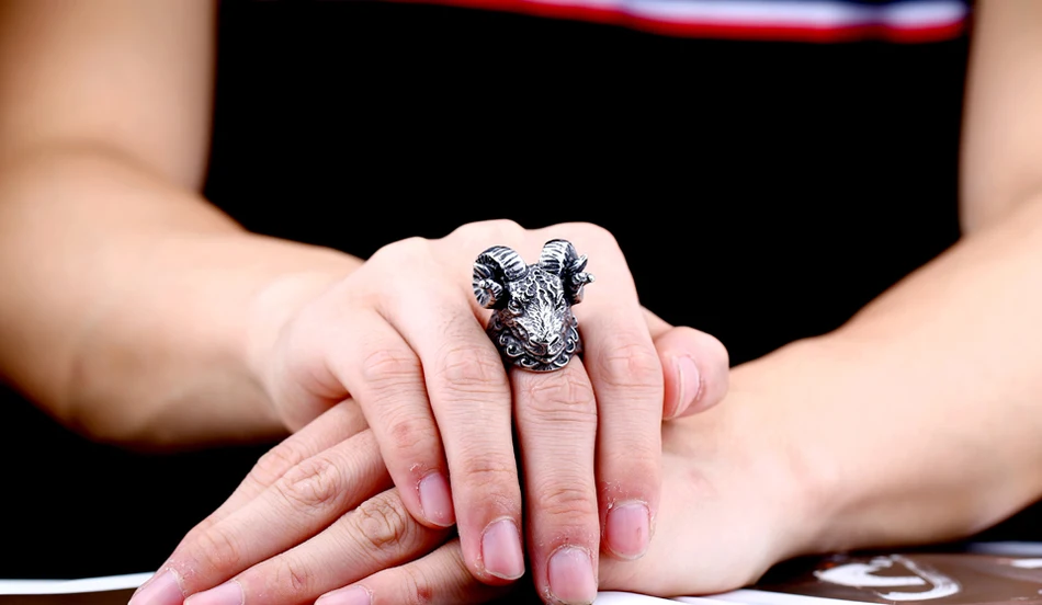 Огромный тибетская антилопа кольцо прохладный животных из нержавеющей стали ювелирные изделия панк уникальный тяжелый металл ювелирные изделия BR8-157