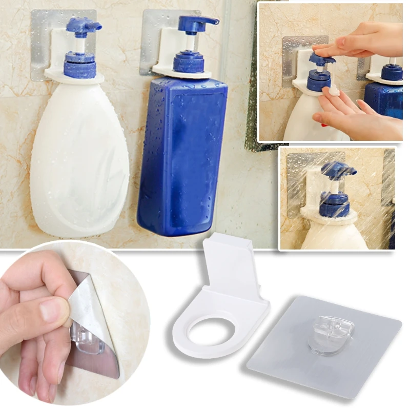 

2018 New Bathroom Wall Mounted Magic Sticky Shampoo Bottle Hanging Hook Holder Organizer JUN21-A