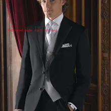 Лидер продаж изготовление под заказ бальные платья Для мужчин черный две кнопки максимумом нагрудные Fit Жених Для мужчин Slim Fit мужской костюм(куртка+ брюки+ жилет+ галстук