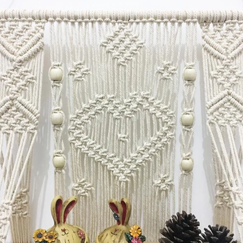 Tassel Tapestry Wall Hangings Hand-Woven Wall Decoration Bohemian Hand-Woven Line Tassels Tapestries Bedroom Wall Shelf Racks